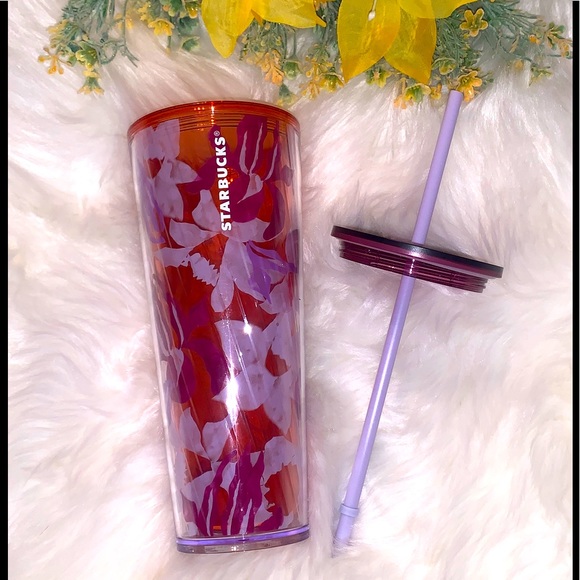 Starbucks Pink Lavender Floral Tumbler Cold Cup 24oz Venti Insulated NWT 2021 - Picture 4 of 13